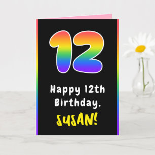 12th Birthday: Colorful Rainbow # 12, Custom Name Card