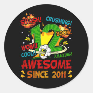 12th Birthday Comic Style Awesome Since 2011 12 Ye Classic Round Sticker