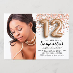 12th Birthday Confetti Gold Portrait Invitation