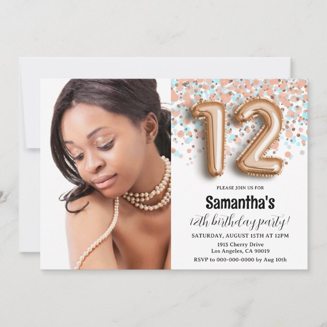 12th Birthday Confetti Gold Portrait Invitation (Front)