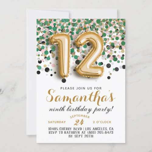 12th Birthday Confetti Invitation
