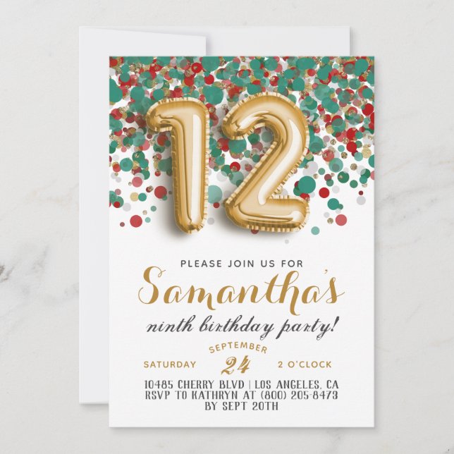 12th Birthday Confetti Invitation (Front)