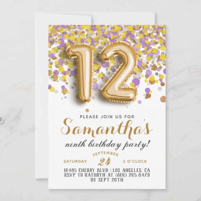 12th Birthday Confetti Invitation (Front)