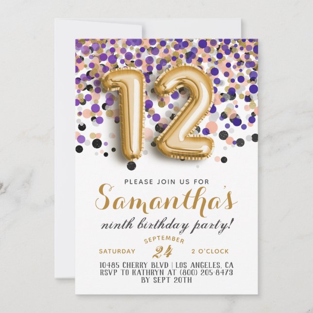 12th Birthday Confetti Invitation (Front)