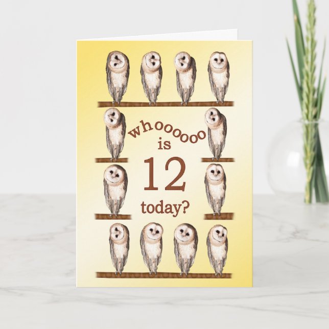 12th birthday, Curious owls card. Card (Front)