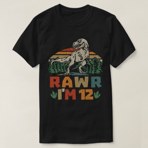 12th Birthday Dinosaur T Rex Rawr Im 12 For Boys  T_Shirt