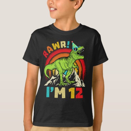 12th Birthday Dinosaur T Rex Rawr Im 12 For Boys  T_Shirt