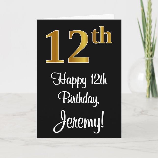 12th Birthday ~ Elegant Luxurious Faux Gold Look # Card (Front)