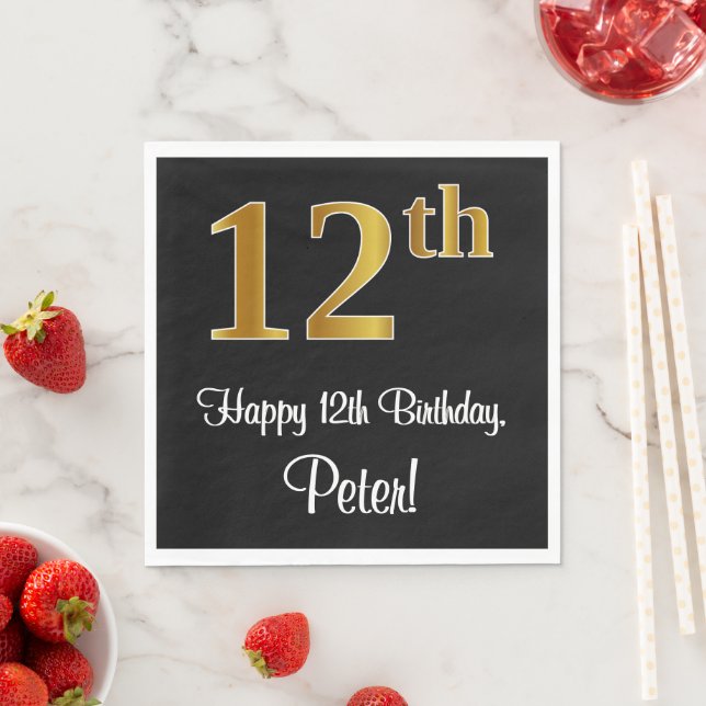 12th Birthday ~ Elegant Luxurious Faux Gold Look # Napkins (Insitu)