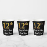 [ Thumbnail: 12th Birthday - Elegant Luxurious Faux Gold Look # Paper Cups ]