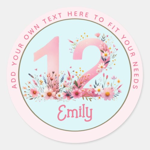 12th Birthday Fairy Floral Pink Princess Fairytale Classic Round Sticker