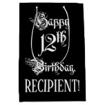 [ Thumbnail: 12th Birthday: Fancy, Elegant Script + Custom Name Gift Bag ]