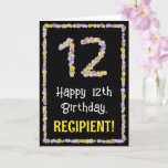 [ Thumbnail: 12th Birthday: Floral Flowers Number, Custom Name Card ]