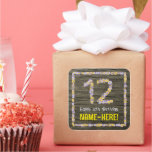 [ Thumbnail: 12th Birthday: Floral Number, Faux Wood Look, Name Sticker ]
