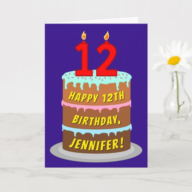 12th Birthday: Fun Cake and Candles + Custom Name Card (Small Plant)