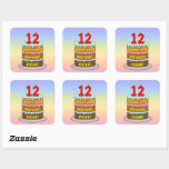 [ Thumbnail: 12th Birthday: Fun Cake and Candles + Custom Name Sticker ]