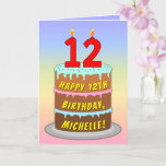[ Thumbnail: 12th Birthday — Fun Cake & Candles, W/ Custom Name Card ]