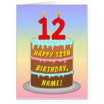 [ Thumbnail: 12th Birthday: Fun Cake & Candles, W/ Custom Name Card ]