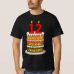 [ Thumbnail: 12th Birthday — Fun Cake & Candles, W/ Custom Name T-Shirt ]