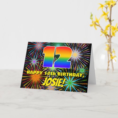 12th Birthday Fun Colorful Celebratory Fireworks Card