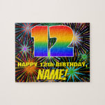 [ Thumbnail: 12th Birthday: Fun, Colorful Celebratory Fireworks Jigsaw Puzzle ]