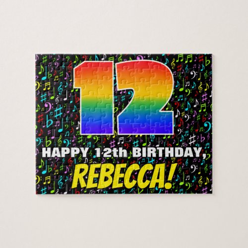 12th Birthday  Fun Colorful Music Symbols  12 Jigsaw Puzzle