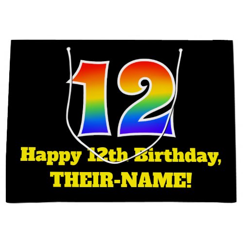 12th Birthday  Fun Colorful Vibrant Rainbow 12 Large Gift Bag