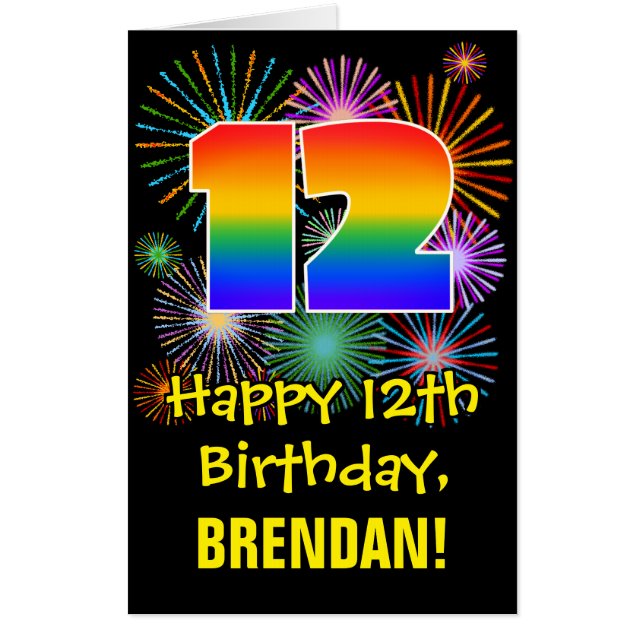 12th Birthday: Fun Fireworks Pattern & Rainbow 12 Card (Front)