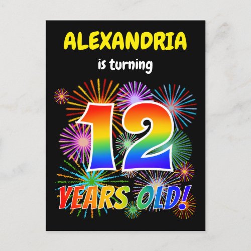 12th Birthday _ Fun Fireworks Rainbow Look 12 Postcard