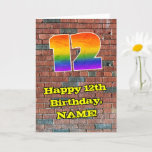 [ Thumbnail: 12th Birthday: Fun Graffiti-Inspired Rainbow 12 Card ]