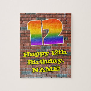 12th Birthday: Fun Graffiti-Inspired Rainbow 12 Jigsaw Puzzle