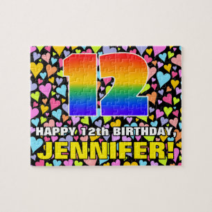 12th Birthday — Fun, Loving Heart Shapes + “12” Jigsaw Puzzle