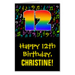 [ Thumbnail: 12th Birthday: Fun Music Symbols + Rainbow # 12 Card ]