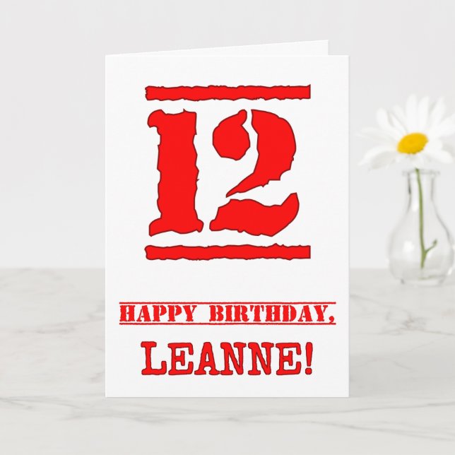 12th Birthday: Fun, Red Rubber Stamp Inspired Look Card (Small Plant)