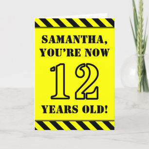 12th Birthday: Fun Stencil Style Text, Custom Name Card