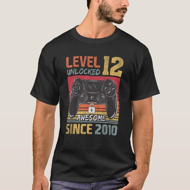 12th Birthday Gaming Level 12 Unlocked Awesome Sin T-Shirt (Front)