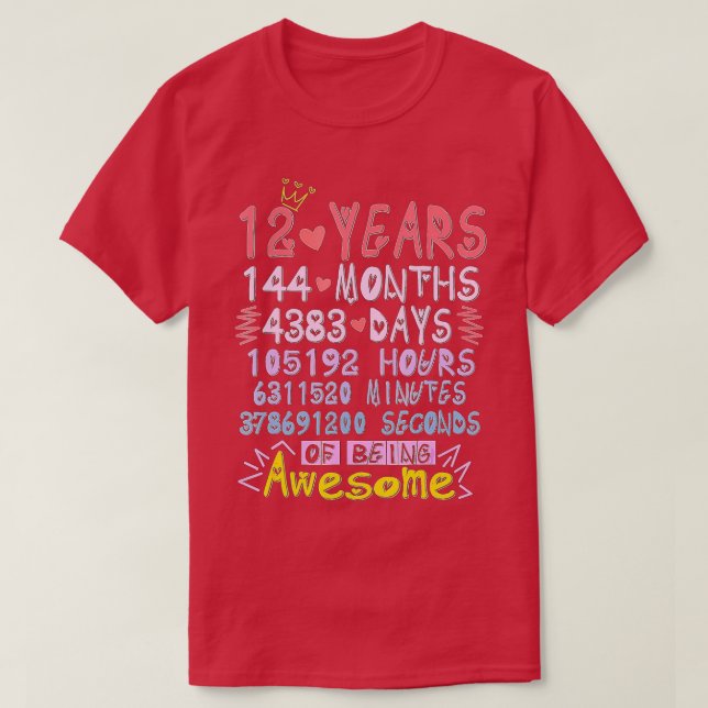 12th Birthday Gift 12 Years Old Being Awesome Boys T-Shirt (Design Front)