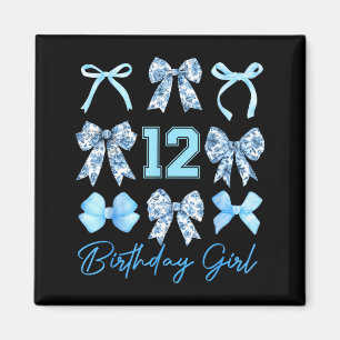 12th Birthday Girl Blue Toile Coquette Bow 12 Year Magnet