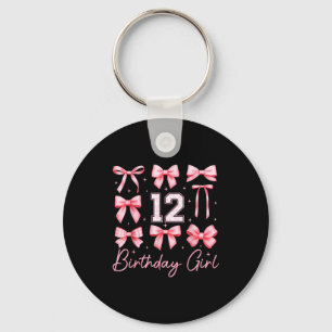 12th Birthday Girl Coquette Bow Floral Toile 12 Ye Keychain