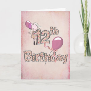 12th Birthday Girl With Balloons Card