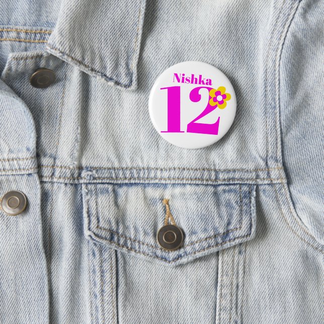 12th Birthday girls pink button/badge Button (In Situ)