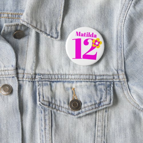 12th Birthday girls pink pin button badge