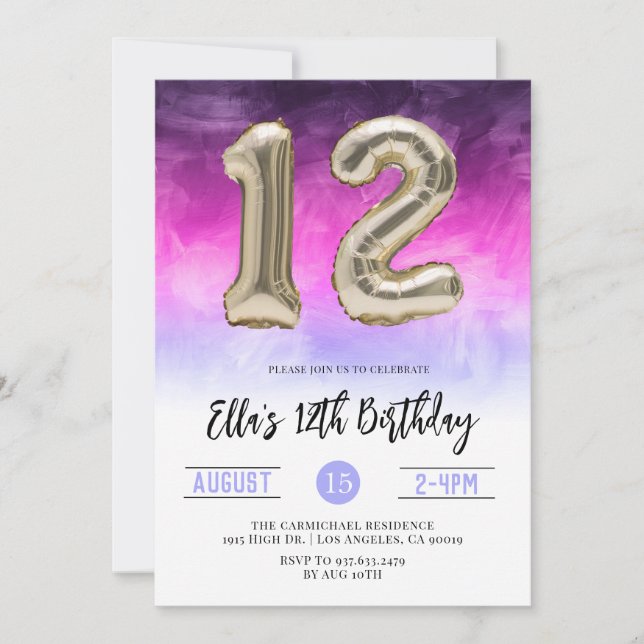 12th Birthday Gradient Invitation (Front)
