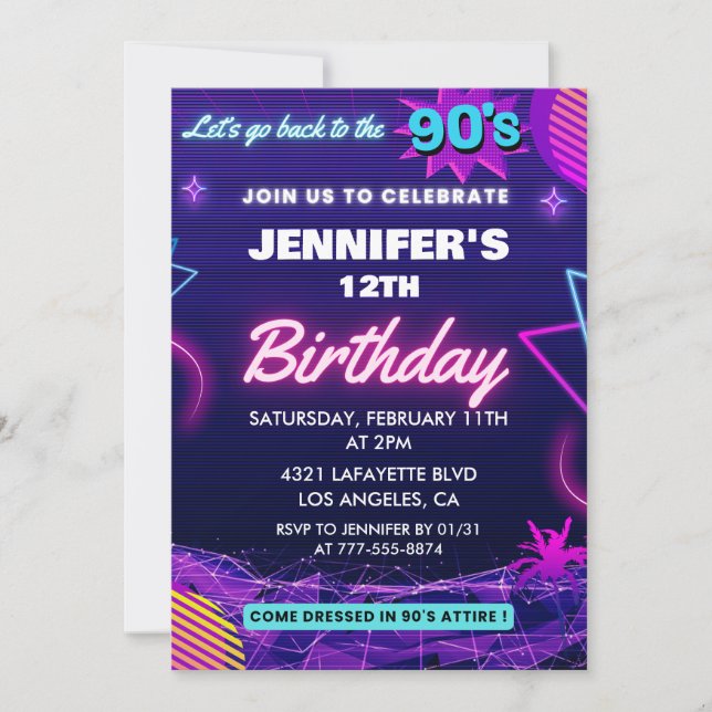 12th birthday invitation 90s themed Retro (Front)