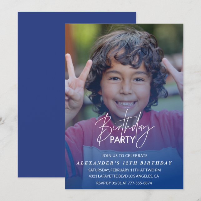 12th birthday invitation Birthday party Photo boy (Front/Back)