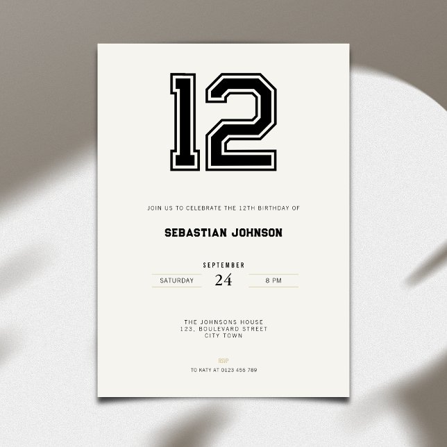 12th Birthday Invitation - Minimal Sport Style (12th birthday invitation in minimalistic sport style)