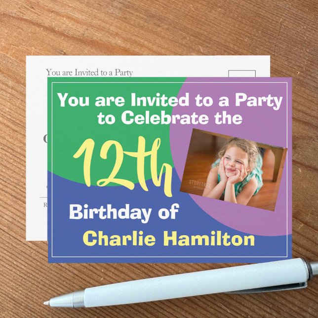 12th Birthday Invitation with Photo Postcard (Creator Uploaded)