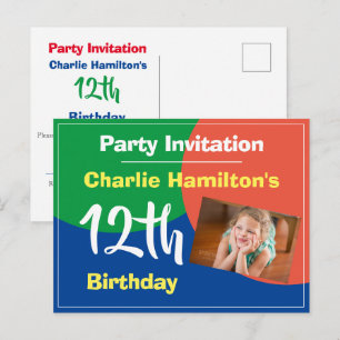 12th Birthday Invitation with Photo Postcard