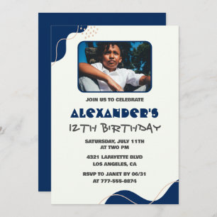 12th birthday invitations Boy Navy Simple Photo