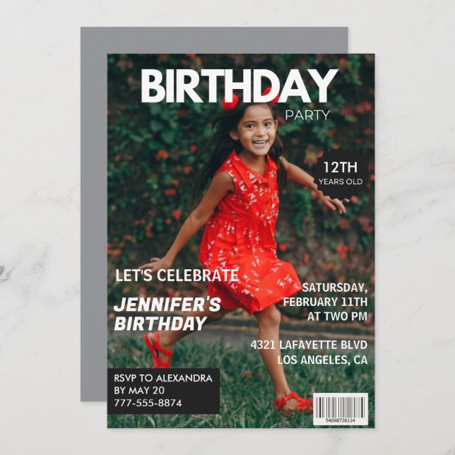 12th birthday invitations for her Magazine Cover (Front/Back)
